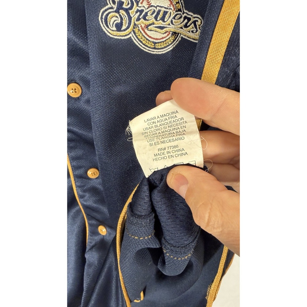 Vintage MILWAUKEE BREWERS Baseball Jersey Men's L Blue/gold True Fan Team - Picture 7 of 11